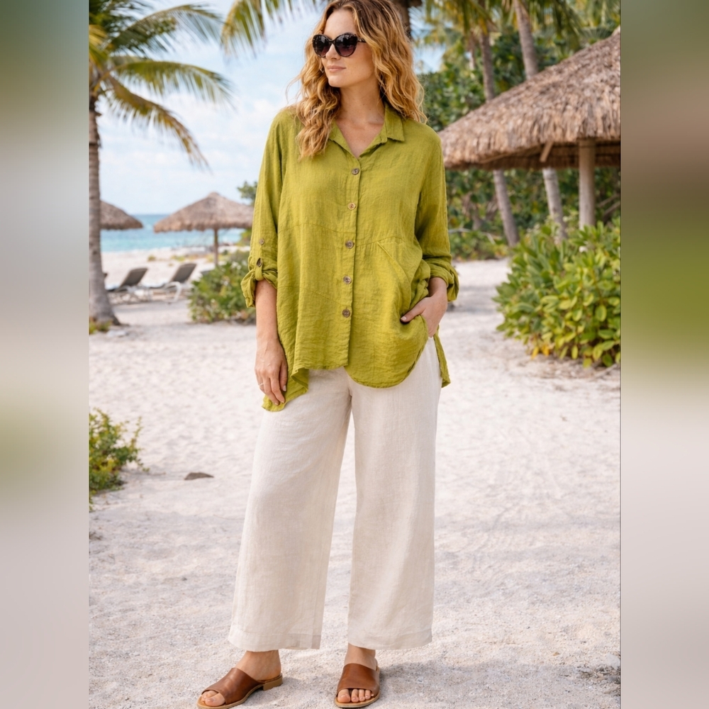 Habitat Clothes To Live In Green Button Down Top Laggenlook Boho Relaxed Small
